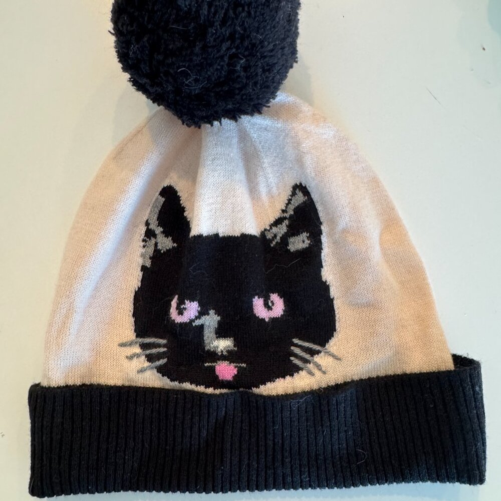 Kate Spade Black Cat Cat Face Hat Beanie Knit Cap Sold Out